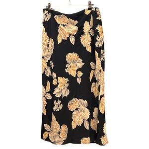 Vintage Dana Buchman Silk Maxi Skirt Dark Floral Botanical Silk Crepe Classic
